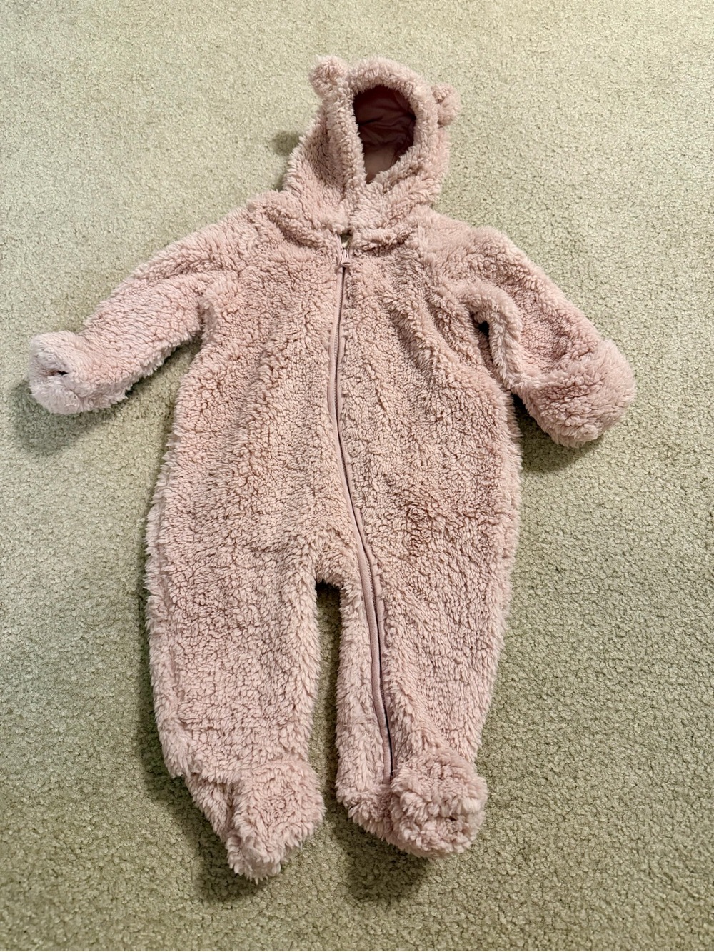 Baby Gap Pink Sherpa Teddy Bear Hooded One Piece 3-6 Months NWOT